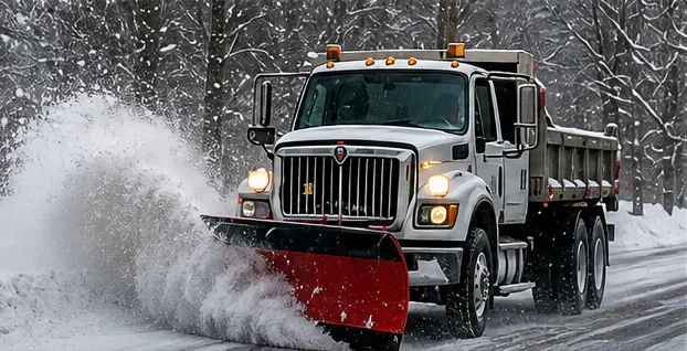 A plow truck clearing snow